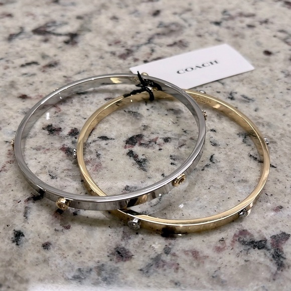 Coach Bangle Set of 2 Bracelets Goldtone and Silvertone NWT - Picture 1 of 11